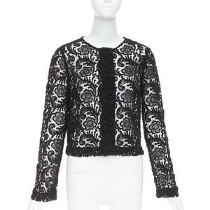 rare PRADA 2008 Vintage black 3D guipure  sheer lace cropped jacket IT40 S
